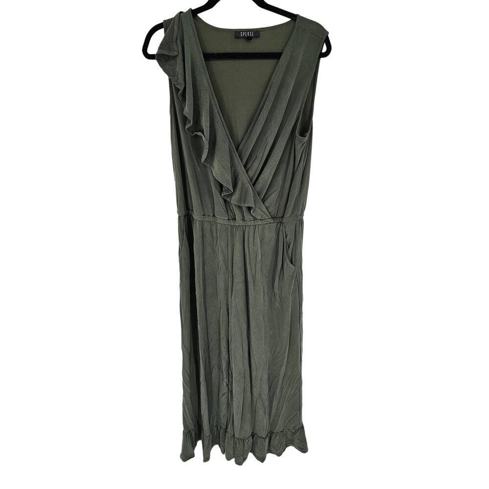 Spense Women's Dark Green Sleeveless V Neck Wide Leg Jumpsuit Size L/G